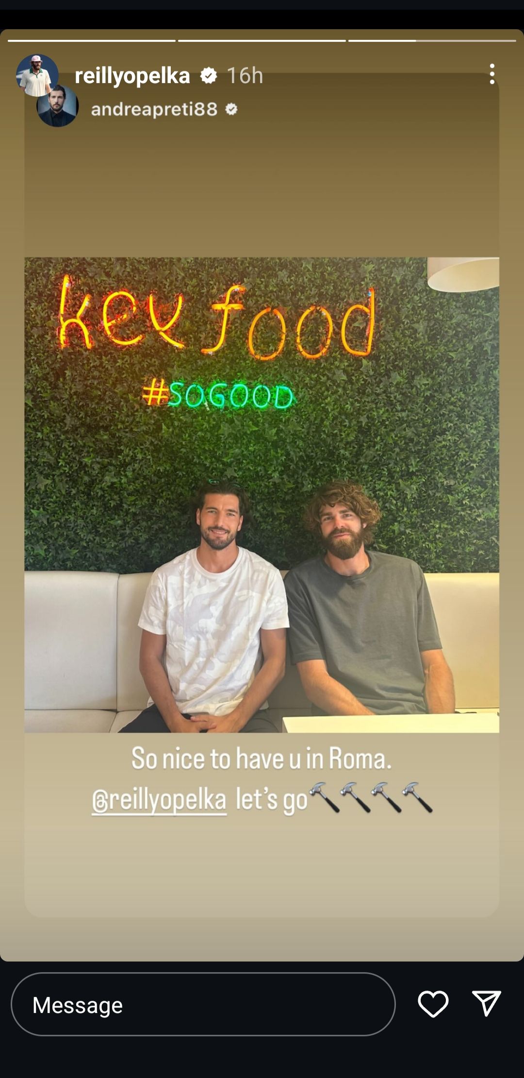 Screen grab of Reilly Opelka's Instagram story