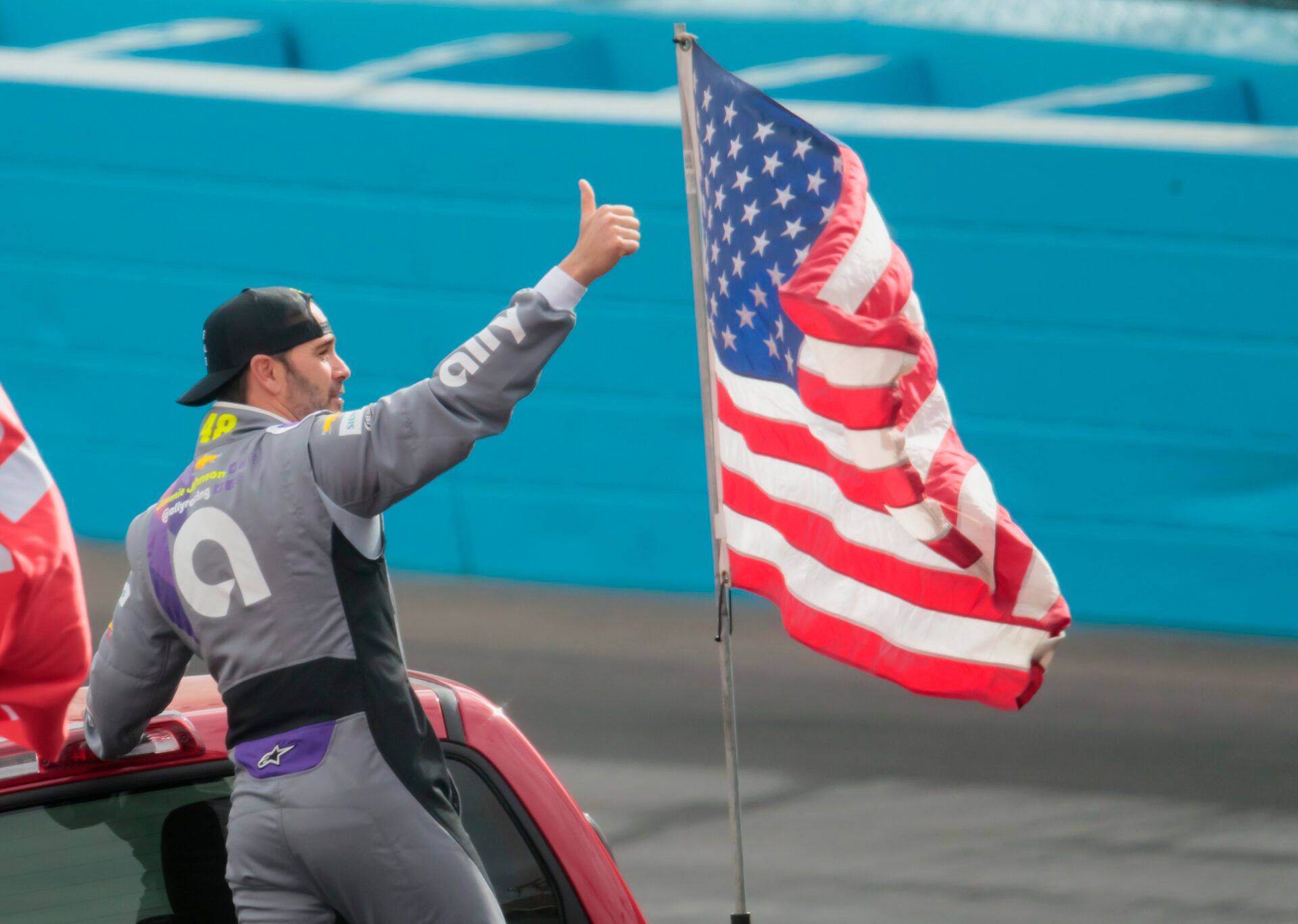 Nov 8, 2020; Avondale, Arizona, USA; NASCAR driver Jimmie Johnson prior to the final race of his career at the NASCAR Cup Series Championship at Phoenix Raceway. Mandatory Credit: Mark J. Rebilas-USA TODAY Sports