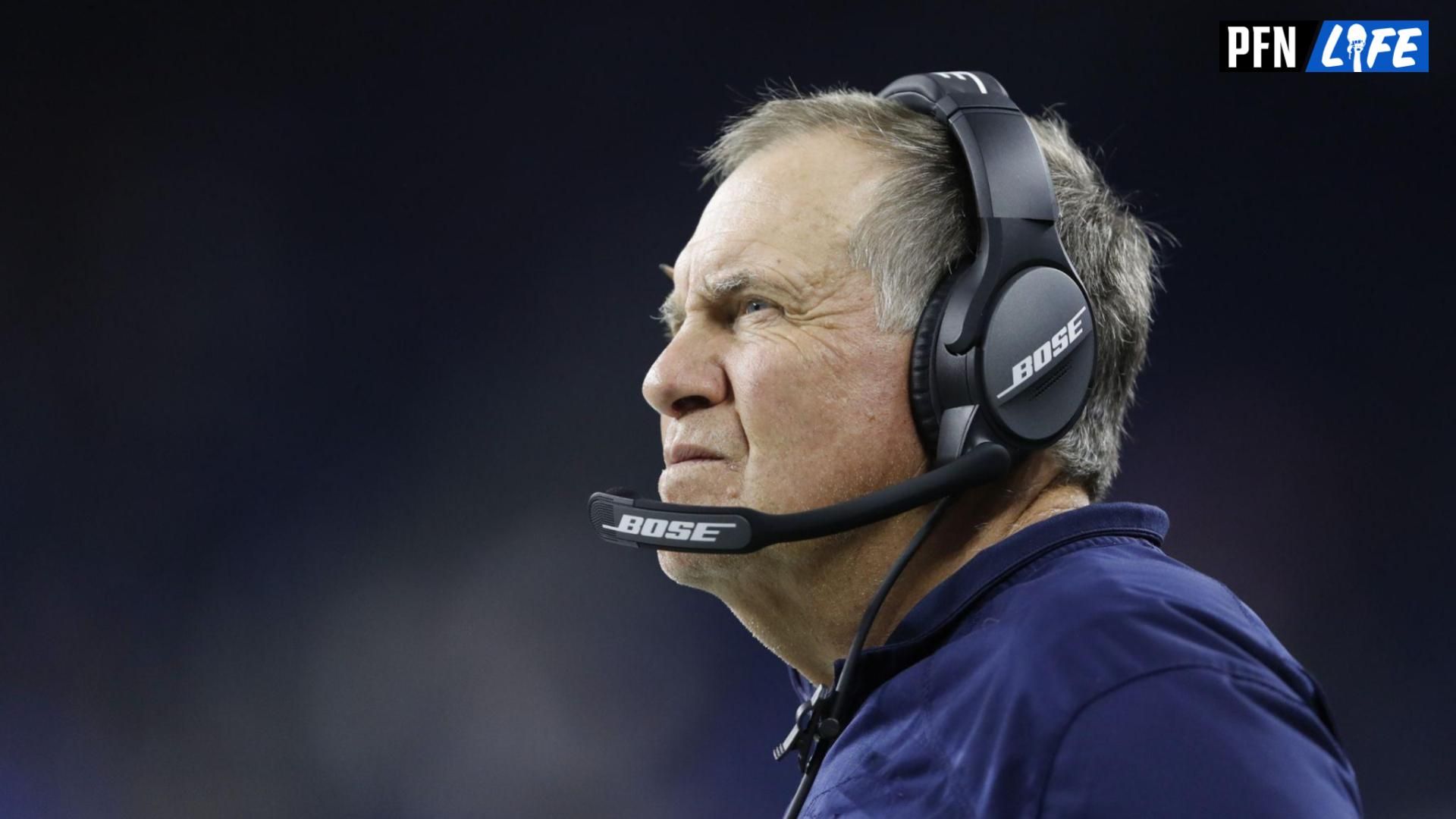 New England Patriots head coach Bill Belichick looks up during the second half against the Detroit Lions at Ford Field
