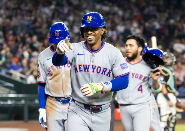 New York Mets shortstop Francisco Lindor celebrates after hitting a three run home run in the seventh inning against the Arizona Diamondbacks at Chase Field.