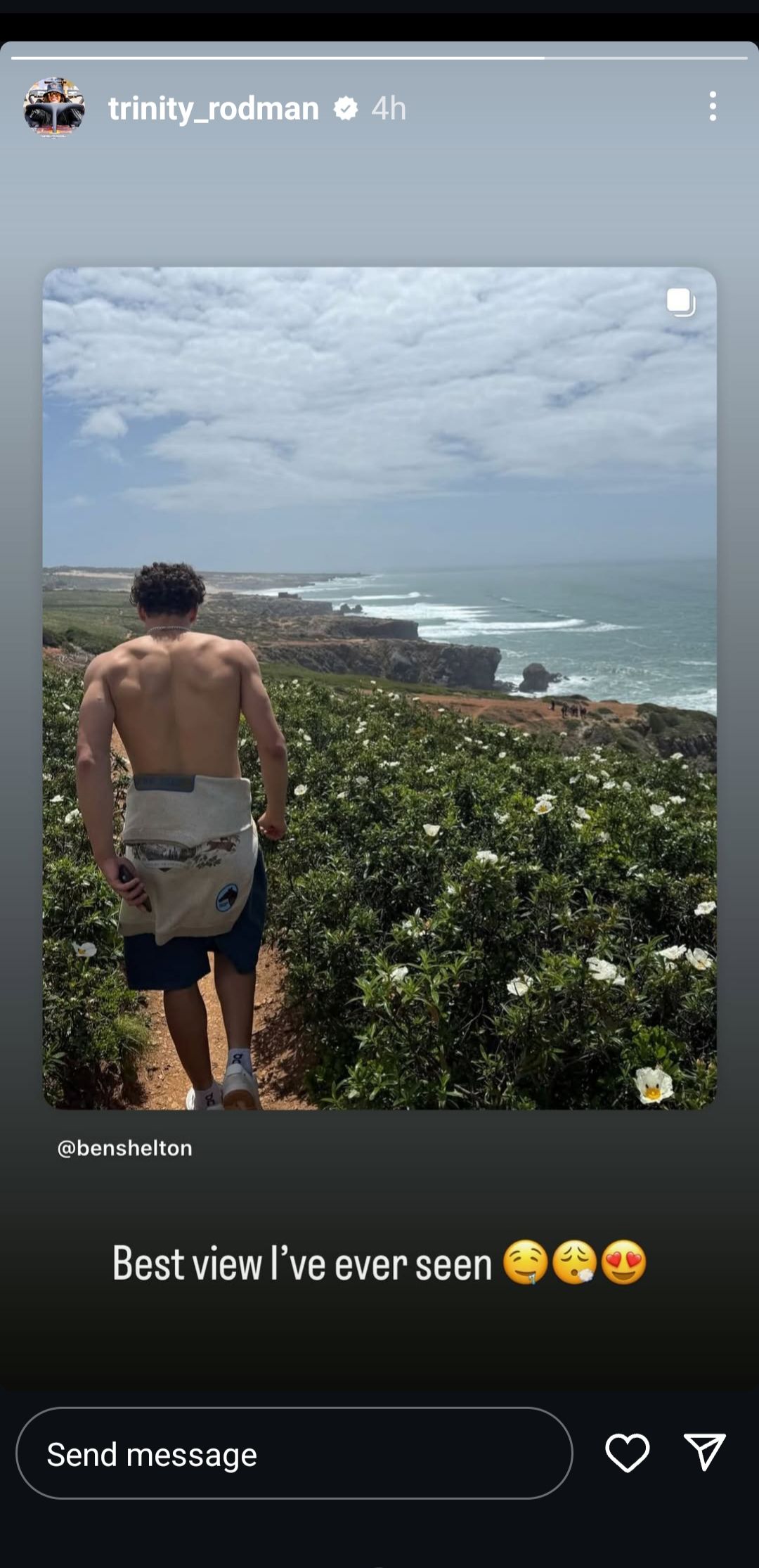 Screen grab of Ben Shelton's girlfriend Trinity Rodman's Instagram story