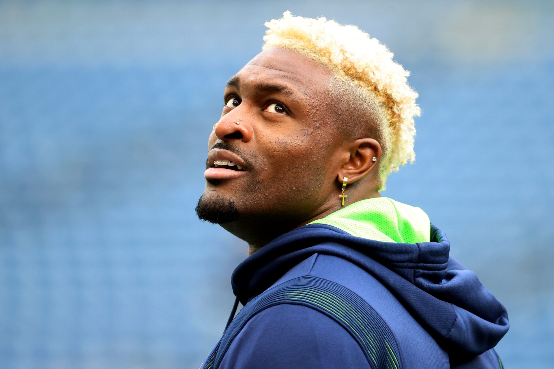SEATTLE, WASHINGTON - NOVEMBER 21: DK Metcalf #14 of the Seattle Seahawks on the field during pregame warm-ups before the game against the Arizona Cardinals at Lumen Field on November 21, 2021 in Seattle, Washington. (Photo by Abbie Parr/Getty Images)