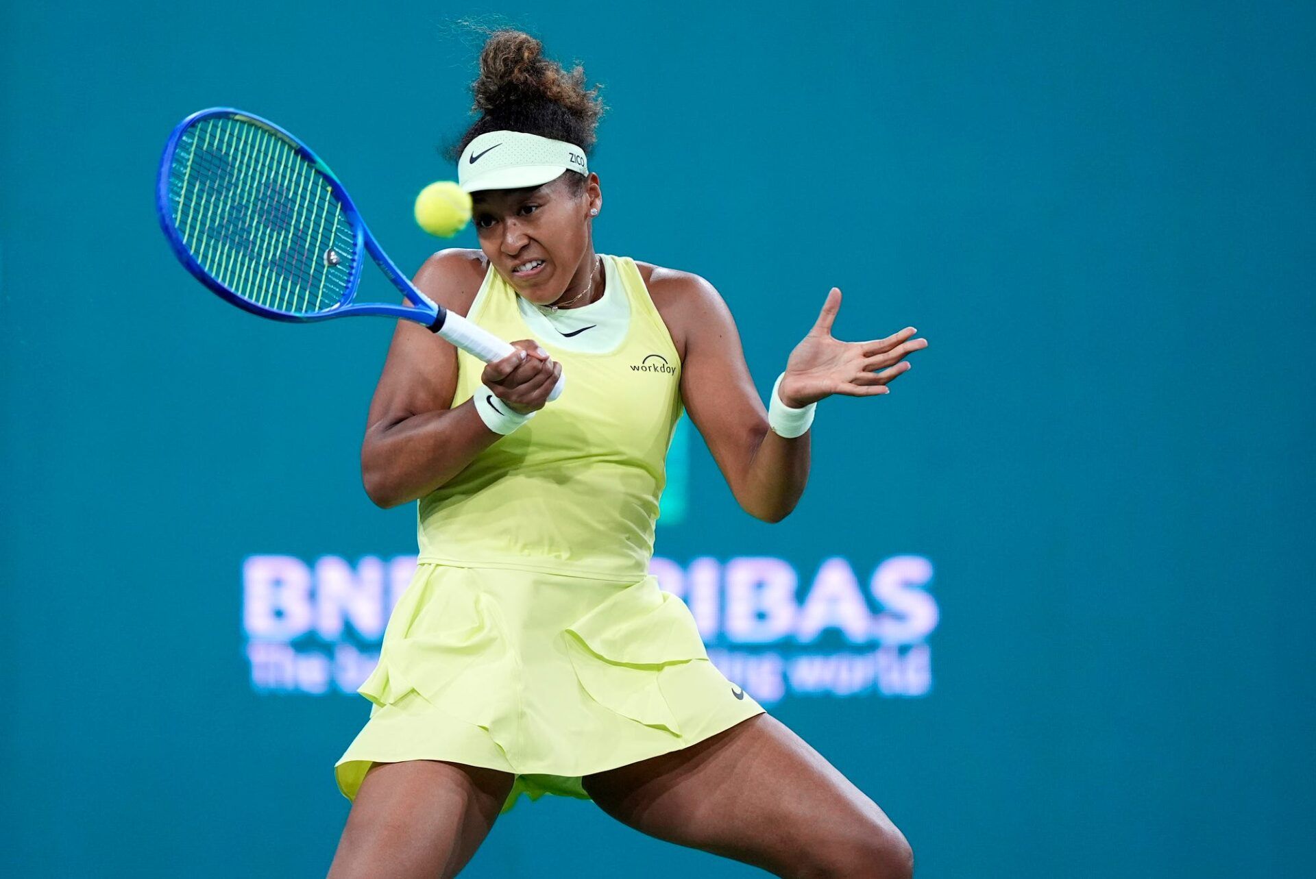 Naomi Osaka returns to Camila Osorio at the BNP Paribas Open in Indian Wells, Calif., on Wednesday, March 5, 2025.
