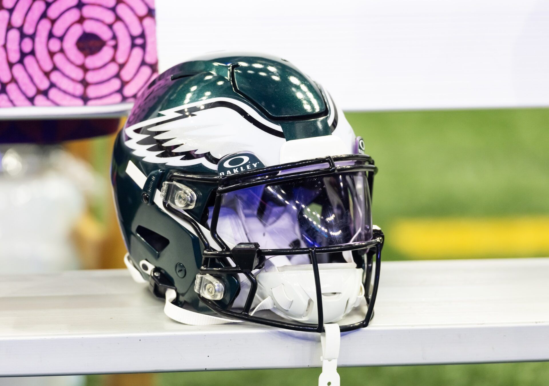 Detailed view of a Philadelphia Eagles helmet during Super Bowl LIX at Ceasars Superdome