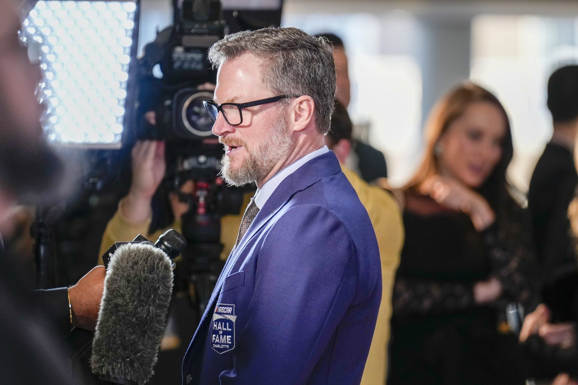 Dale Earnhardt Jr. talks to interviewers during the red carpet at Charlotte Convention Center Crown Ballroom.