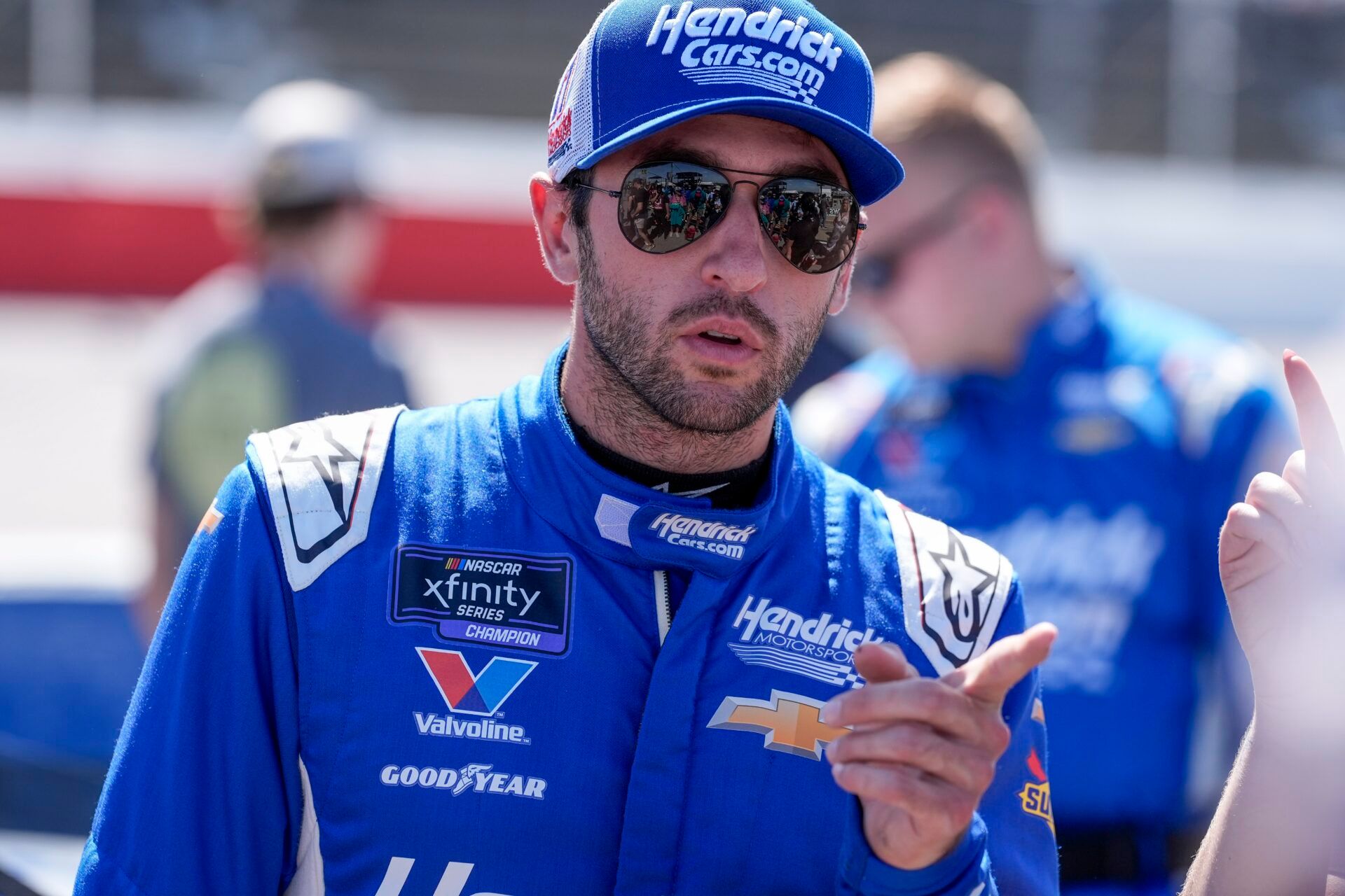 Apr 5, 2025; Darlington, South Carolina, USA; Hendrick Cars driver Chase Elliott on pit road during the Great Clips 200 at Darlington Raceway. Mandatory Credit: Jim Dedmon-Imagn Images