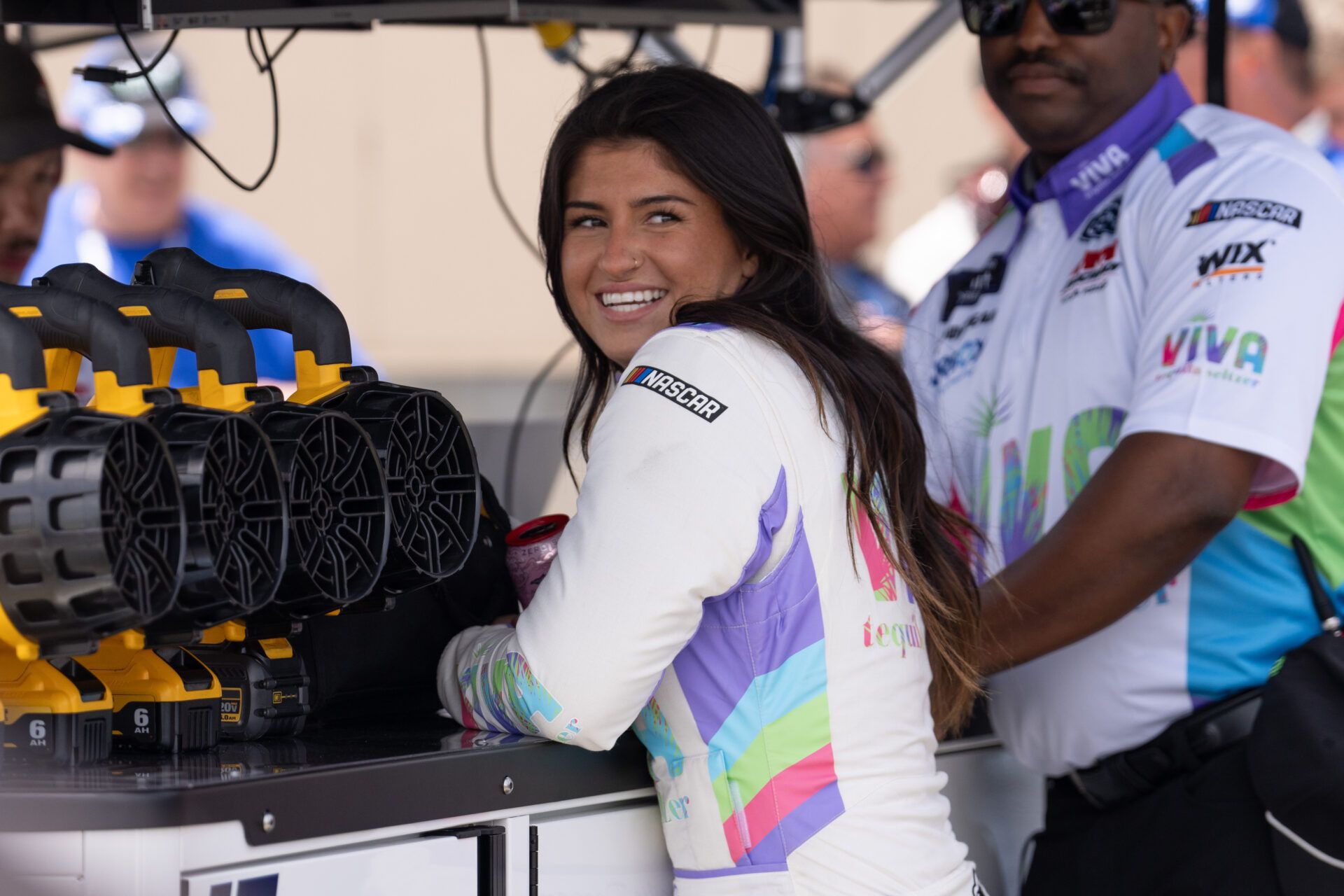 Jun 8, 2024; Sonoma, California, USA; NASCAR Xfinity Series driver Hailie Deegan (15) smiles before the start of the NASCAR Xfinity Sonoma 250 at Sonoma Raceway. Mandatory Credit: Stan Szeto-USA TODAY Sports