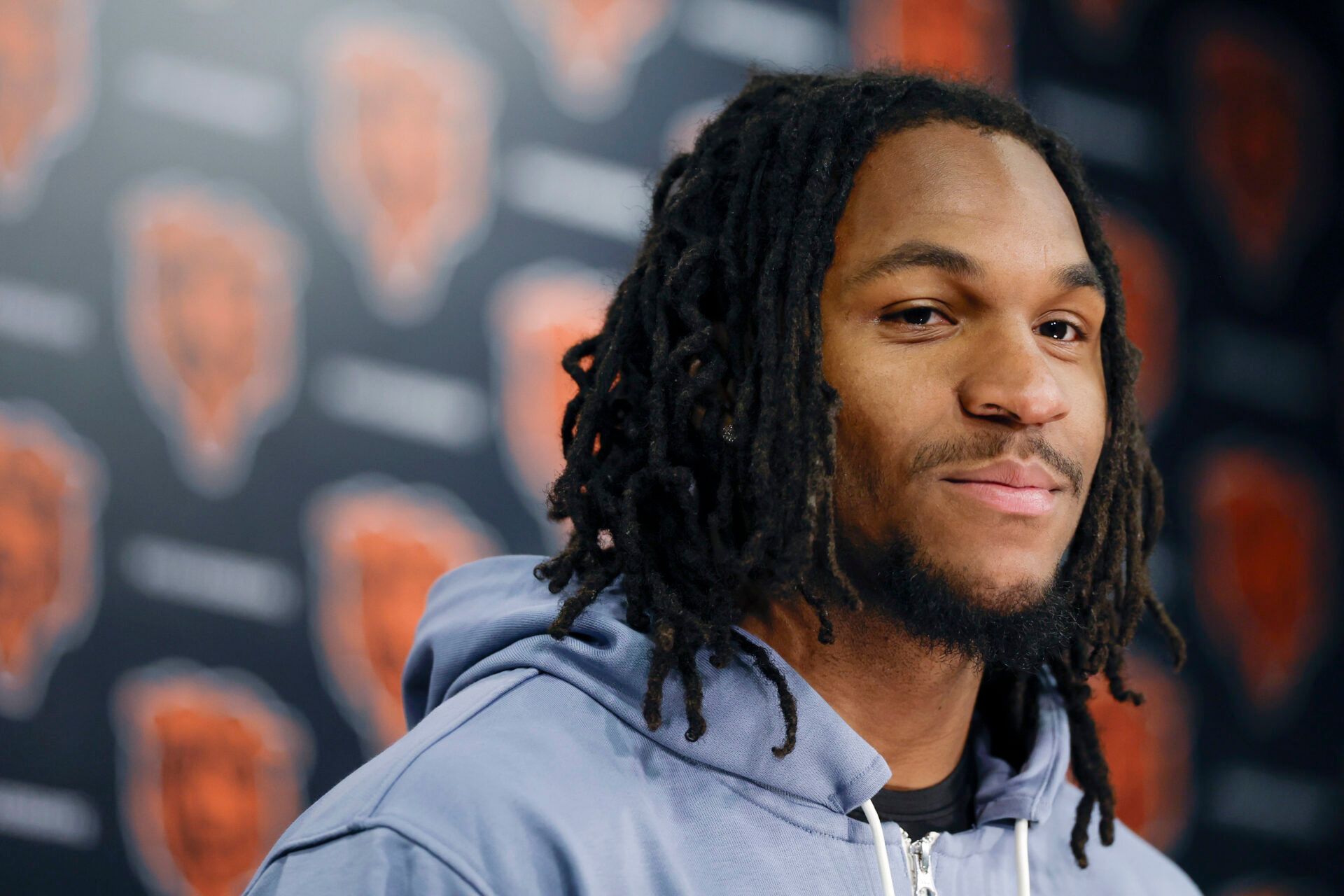 Chicago Bears wide receiver Luther Burden III smiles during the Rookie Minicamp at Halas Hall.