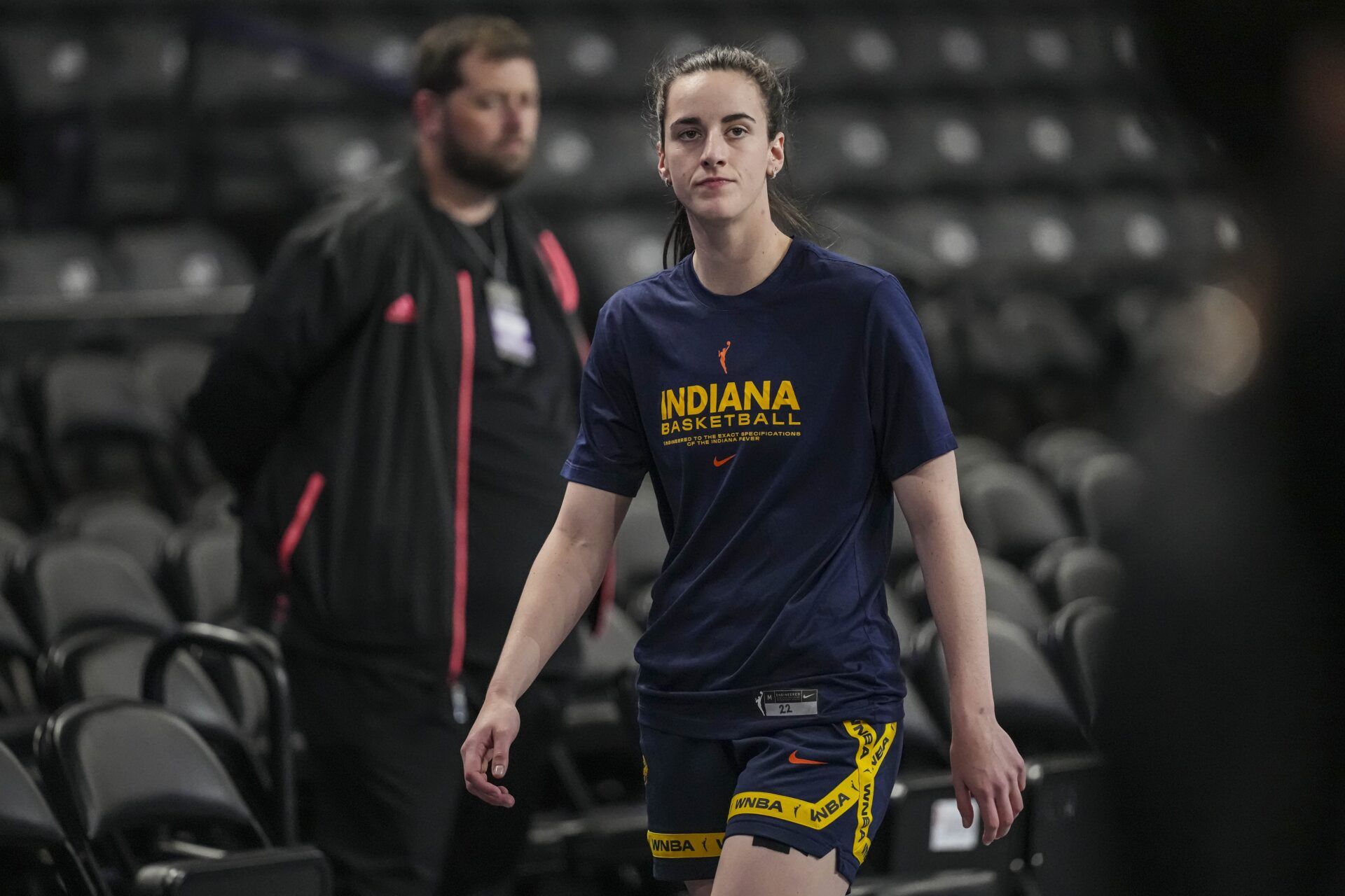 Indiana Fever guard Caitlin Clark (22) on the court prior to the game against the Atlanta Dream at Gateway Center Arena @ College Park.