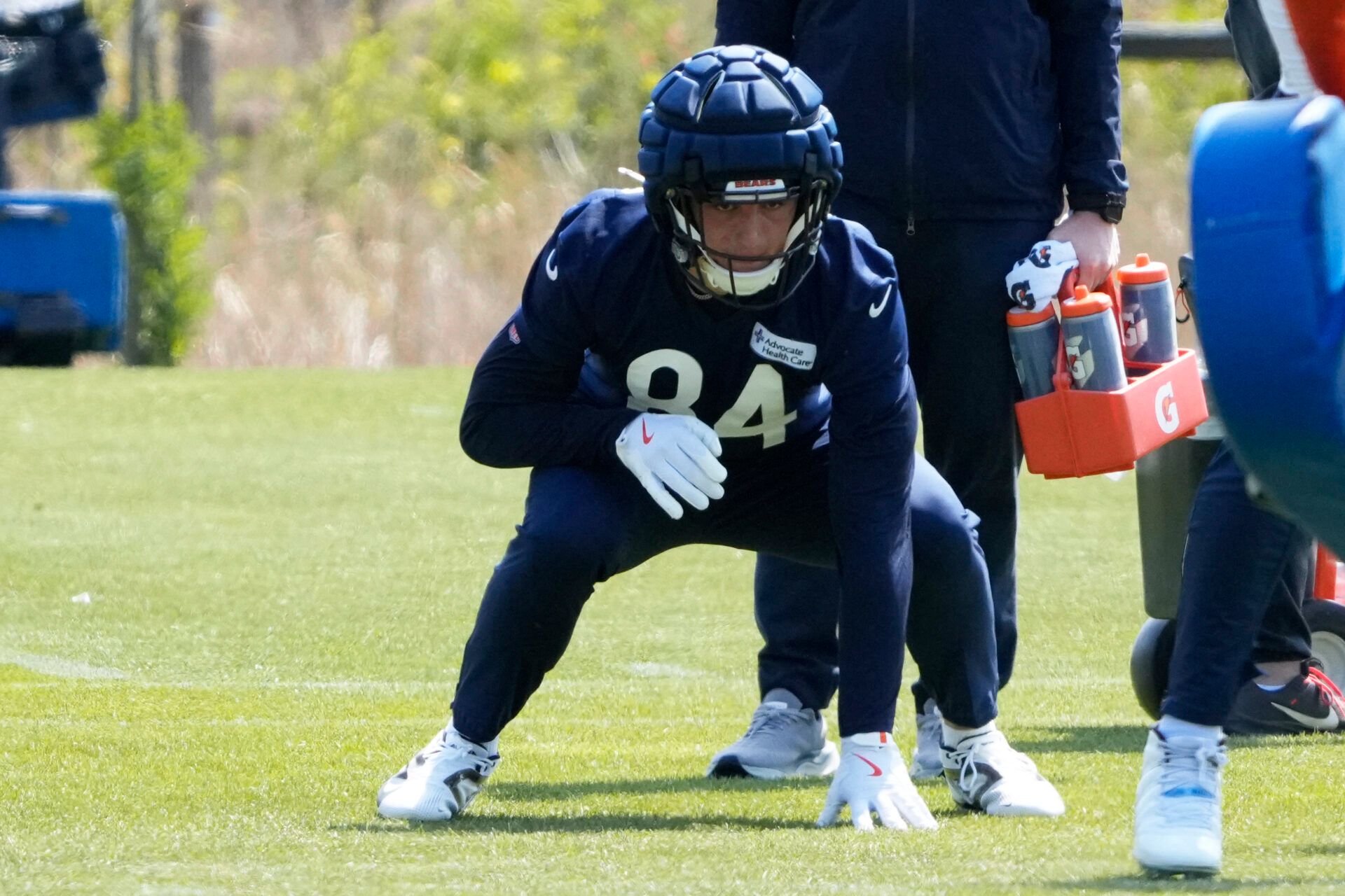 Chicago Bears tight end (84) Colston Loveland participates in rookie minicamp at Halas Hall.