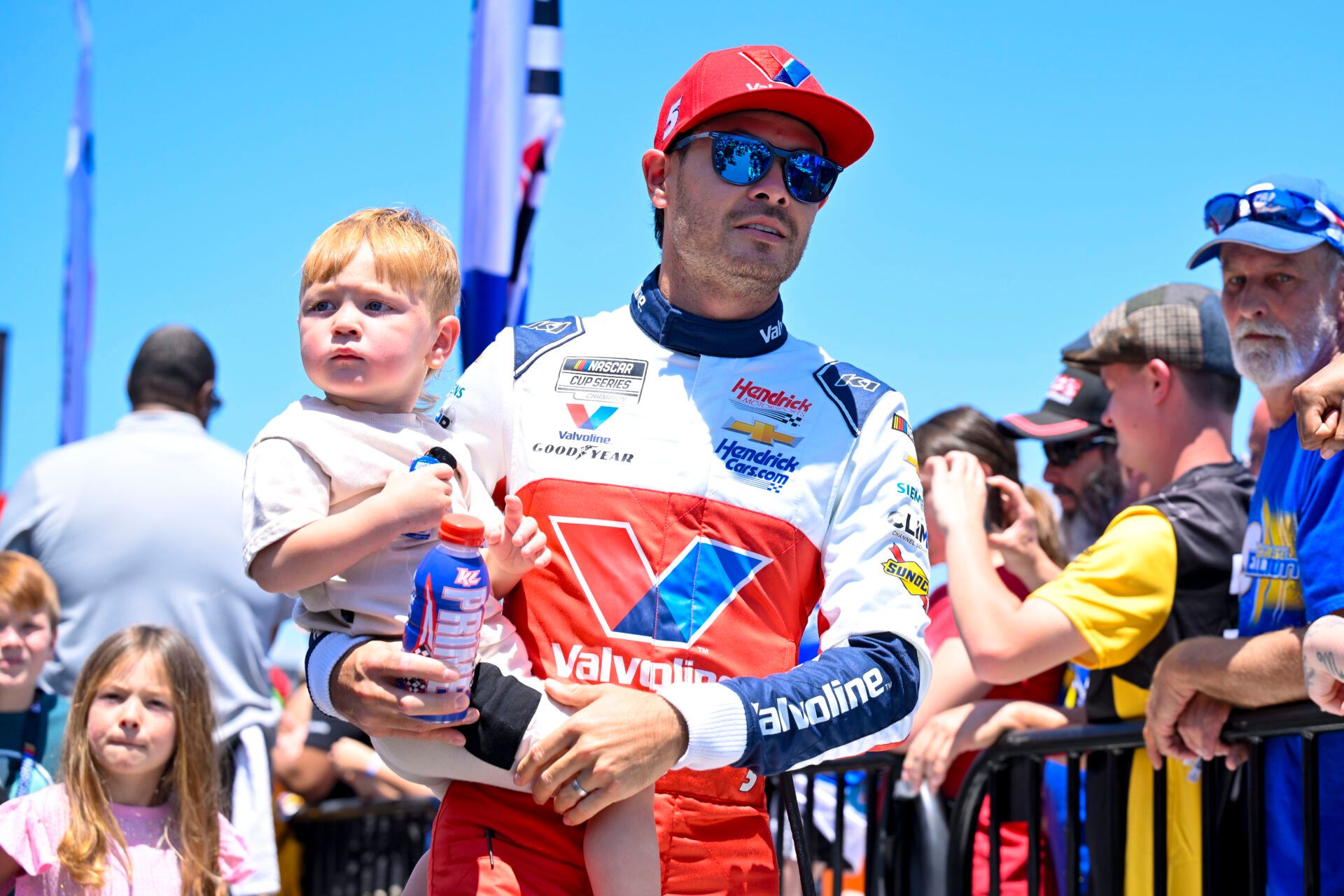 NASCAR Cup Series driver Kyle Larson (5) is introduced before the start of the Wurth 400 race at Texas Motor Speedway.