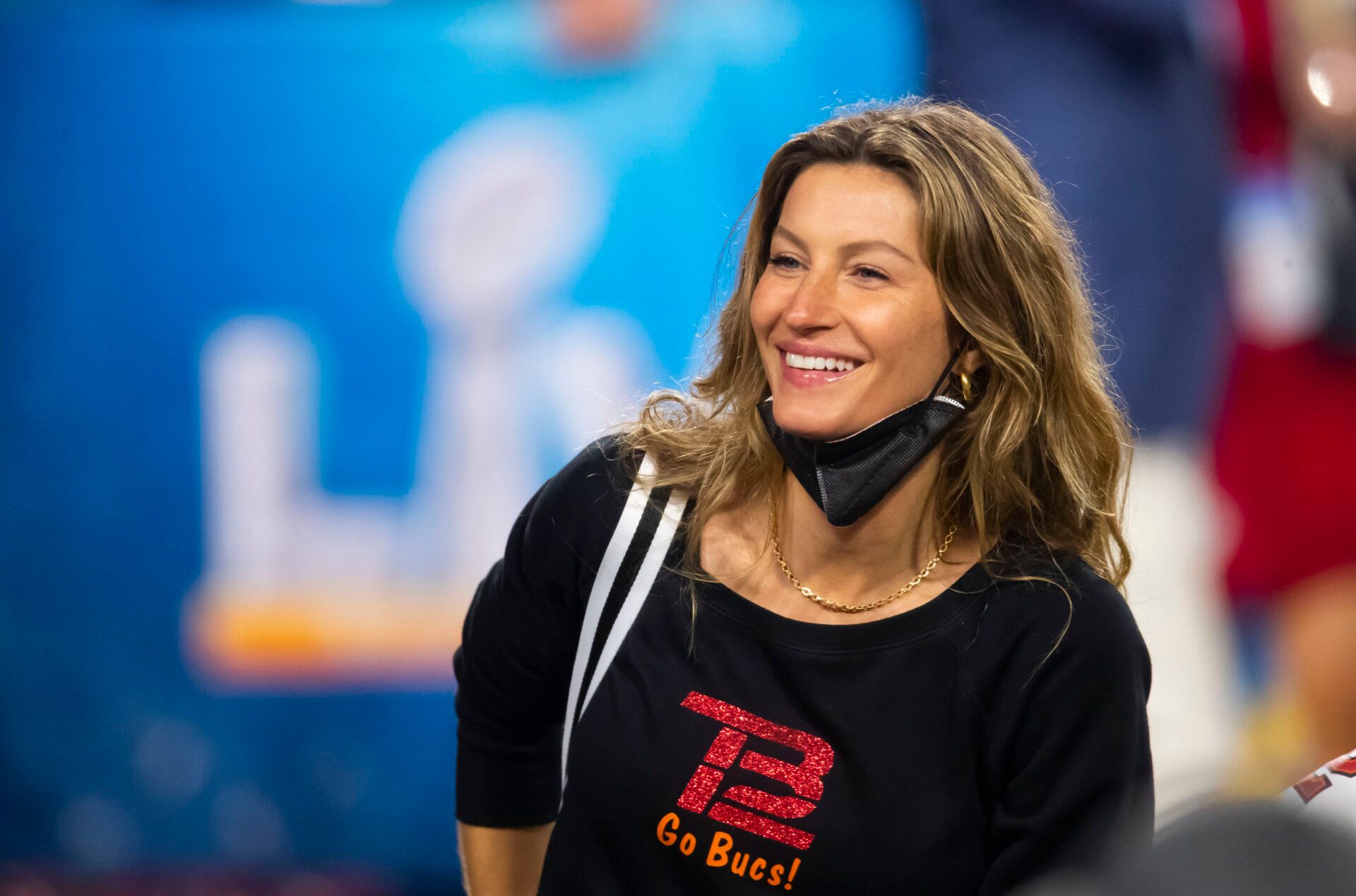 Gisele Bundchen , ex-wife of Tampa Bay Buccaneers quarterback Tom Brady (not pictured) celebrates after defeating the Kansas City Chiefs in Super Bowl LV at Raymond James Stadium.