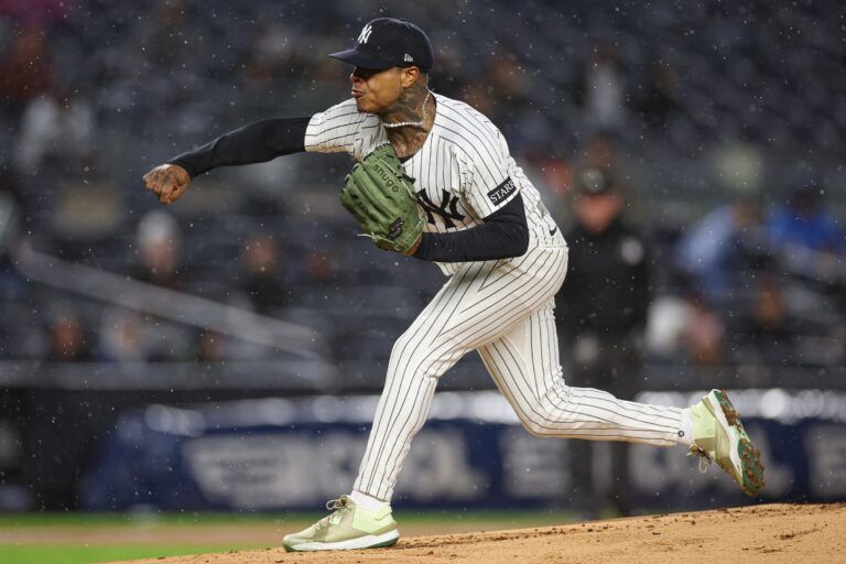 New York Yankees starting pitcher Marcus Stroman (0) delivers a pitch during the first inning against the San Francisco Giants at Yankee Stadium.