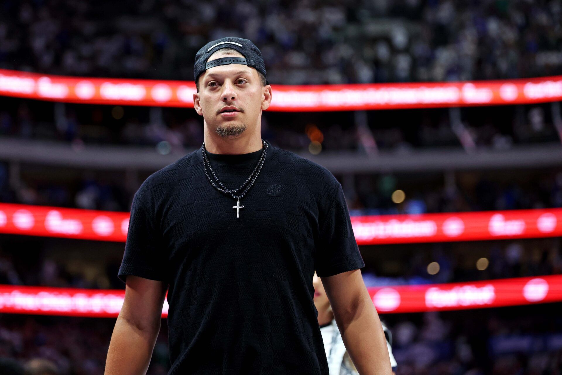 Kansas City Chiefs quarterback Patrick Mahomes during the fourth quarter during game three of the 2024 NBA Finals between the Boston Celtics and the Dallas Mavericks at American Airlines Center.