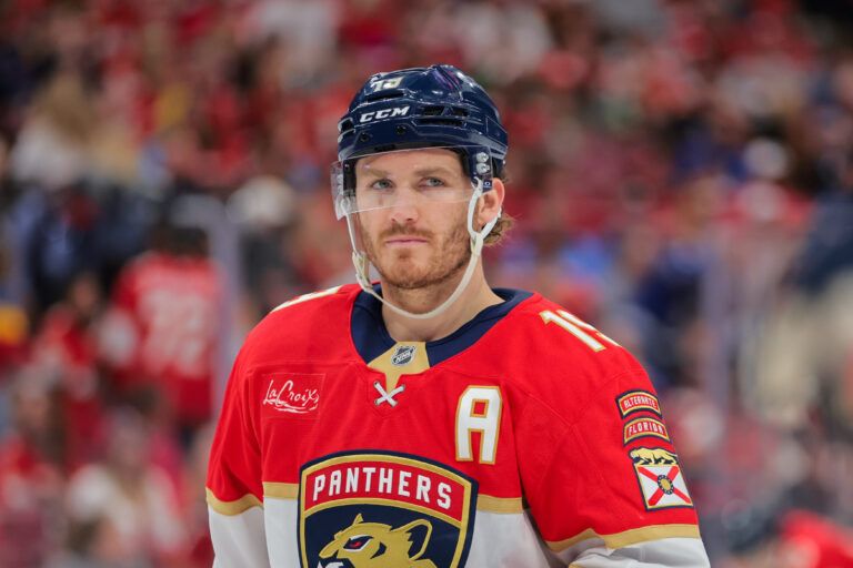 Florida Panthers left wing Matthew Tkachuk (19) looks on against the Toronto Maple Leafs during the third period in game three of the second round of the 2025 Stanley Cup Playoffs at Amerant Bank Arena.