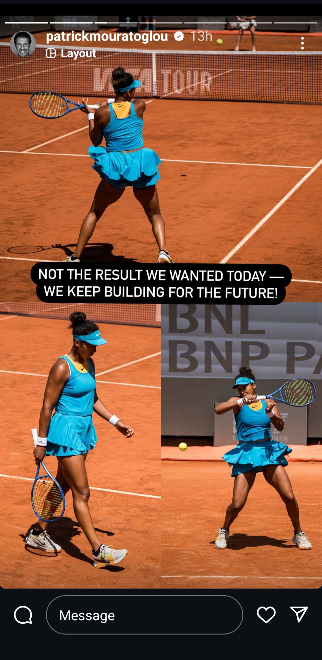 Screen grab of Naomi Osaka's coach Patrick Mouratoglou's Instagram story