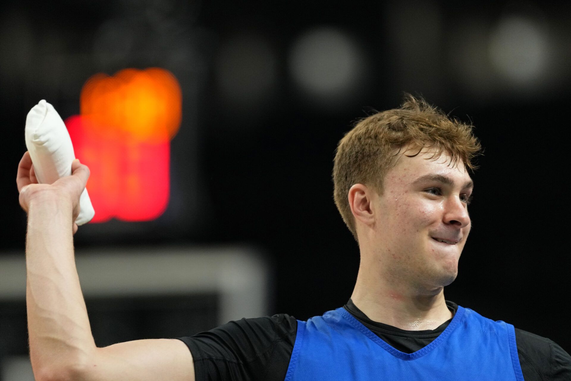 Duke Blue Devils guard Cooper Flagg (2) throws t-shirts to fans during a practice session for the Final Four of the 2025 NCAA tournament at Alamodome.