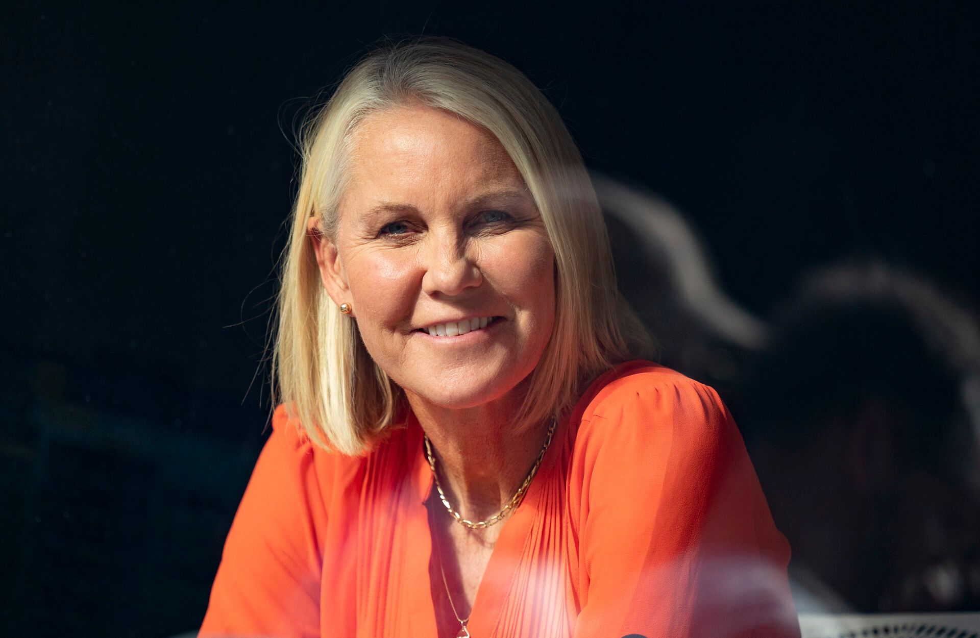 ESPN Commentator, Rennae Stubbs in the booth for the Paula Badosa (ESP) and Petra Kvitova (CZE) match on day six at All England Lawn Tennis and Croquet Club.