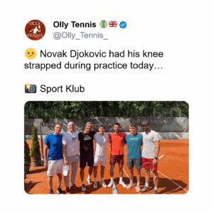 Novak Djokovic had his knee strapped during practice (via x.com)
