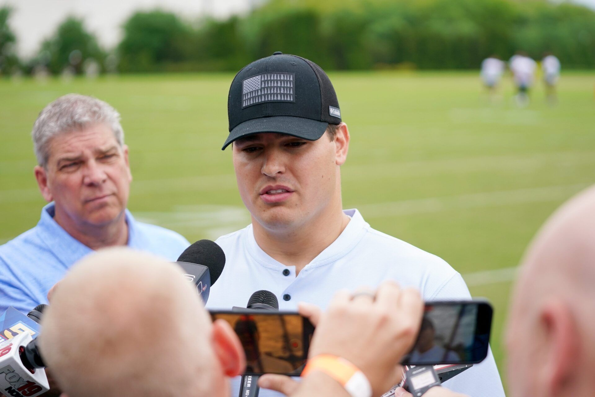 Cincinnati Bengals Trey Hendrickson speaks at a press conference after practice, Tuesday, May 13, 2025, at Kettering Health Practice Fields in Downtown Cincinnati.