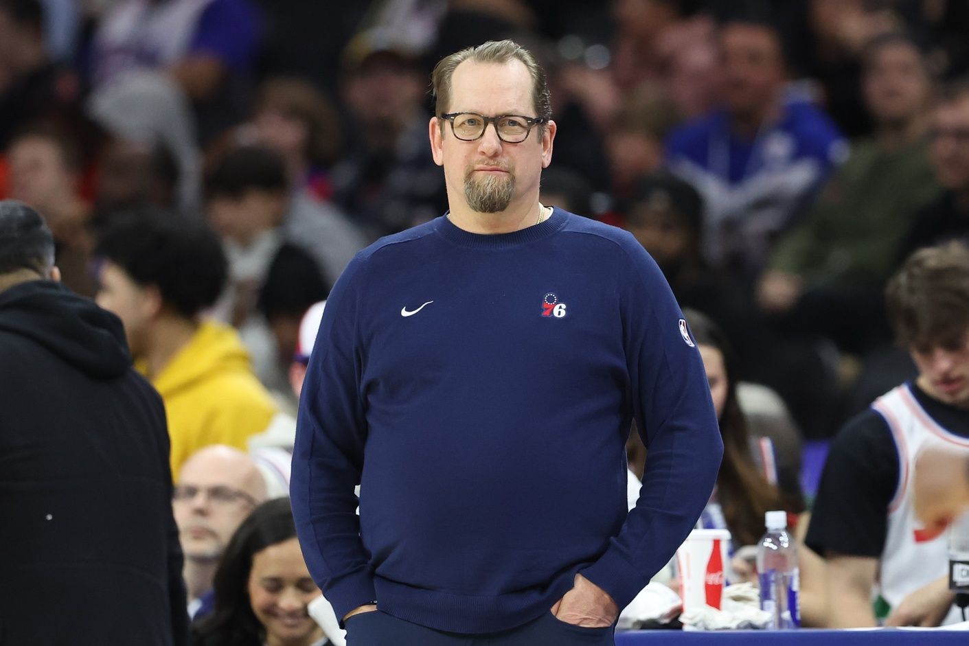 Philadelphia 76ers head coach Nick Nurse looks on during the third quarter against the Toronto Raptors at Wells Fargo Center.