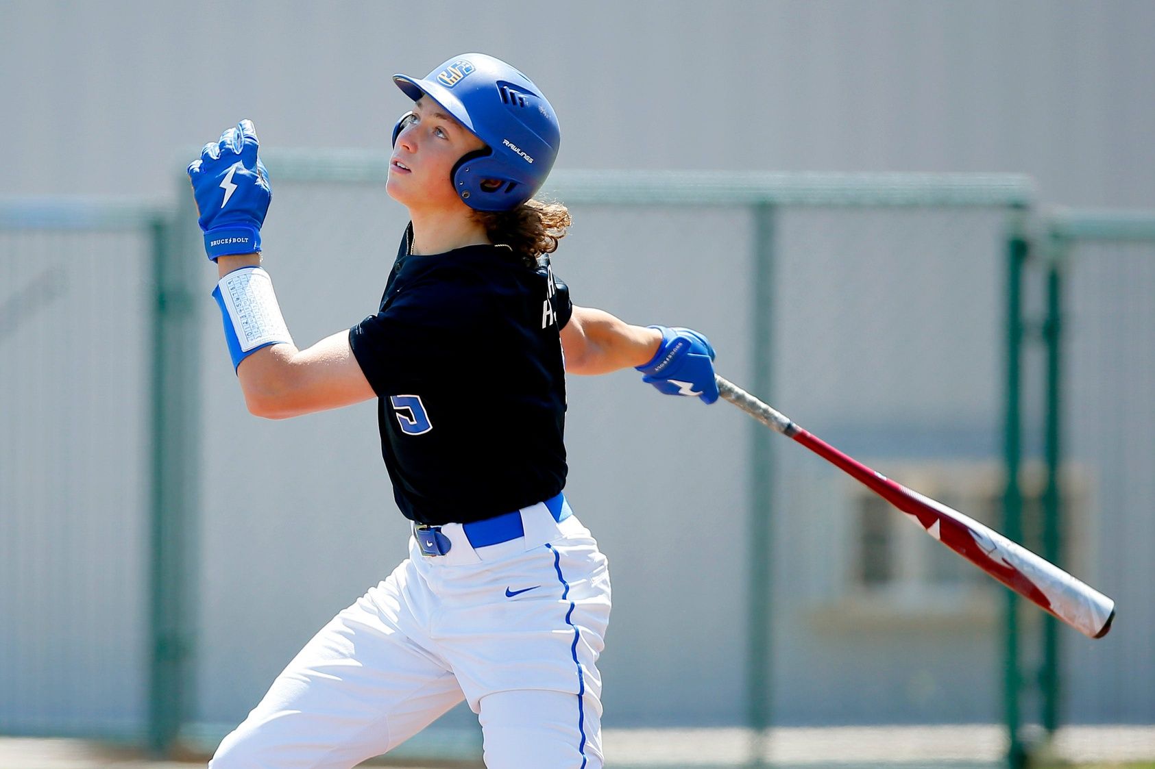 Ethan Holliday hits during a Stillwater High School baseball game in Stillwater, Okla., Saturday, April 30, 2022.