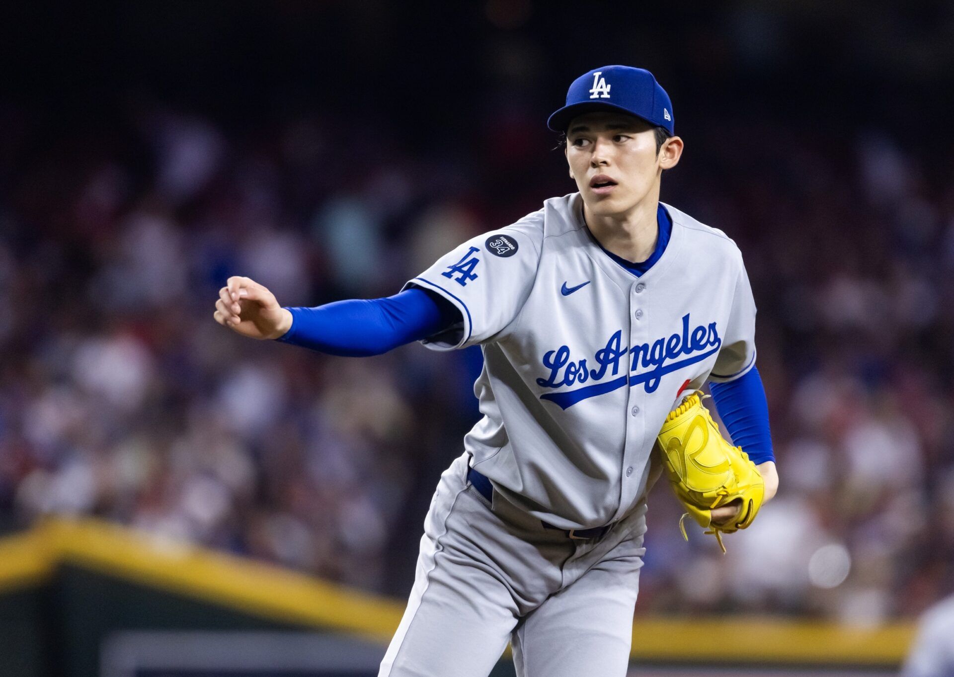 Los Angeles Dodgers pitcher Roki Sasaki (11) against the Arizona Diamondbacks at Chase Field.