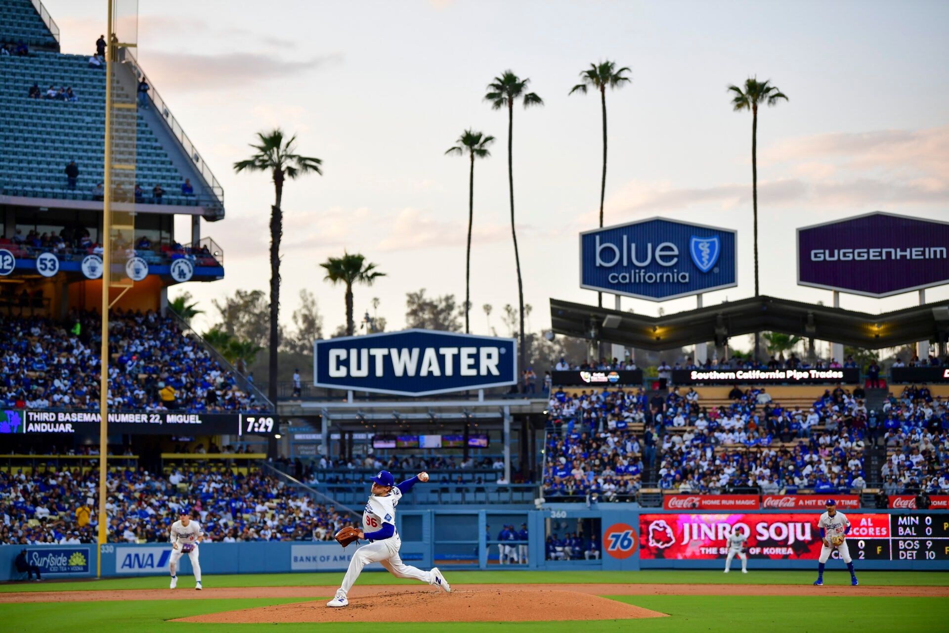 Los Angeles Dodgers starting pitcher Landon Knack (96) throws a pitch in the second inning against the Oakland Athletics at Dodger Stadium.