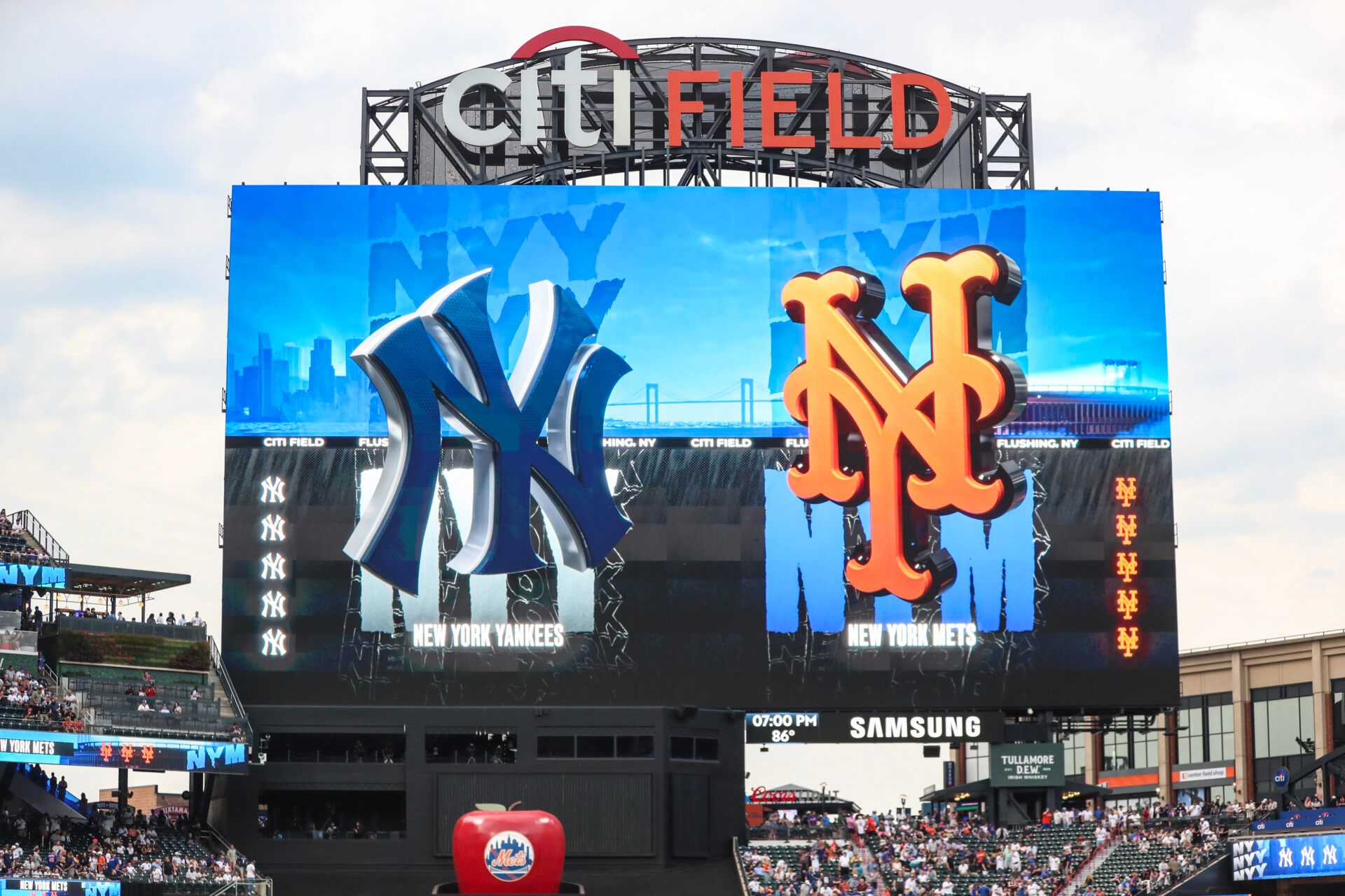 A graphic for the Subway Series prior to the game between the New York Yankees and the New York Mets at Citi Field.
