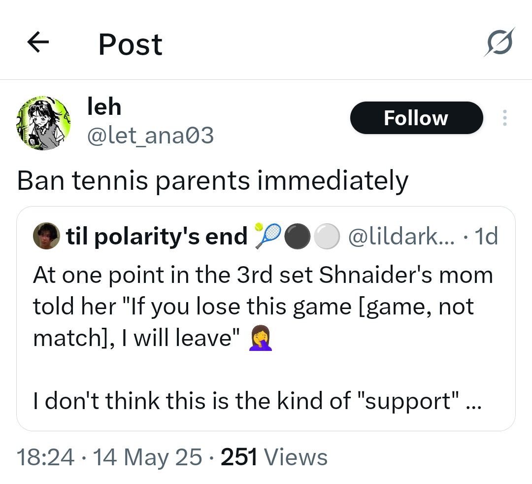 Screen grab of a fan reaction to the incident involving Diana Shnaider and her mother at Italian Open 2025