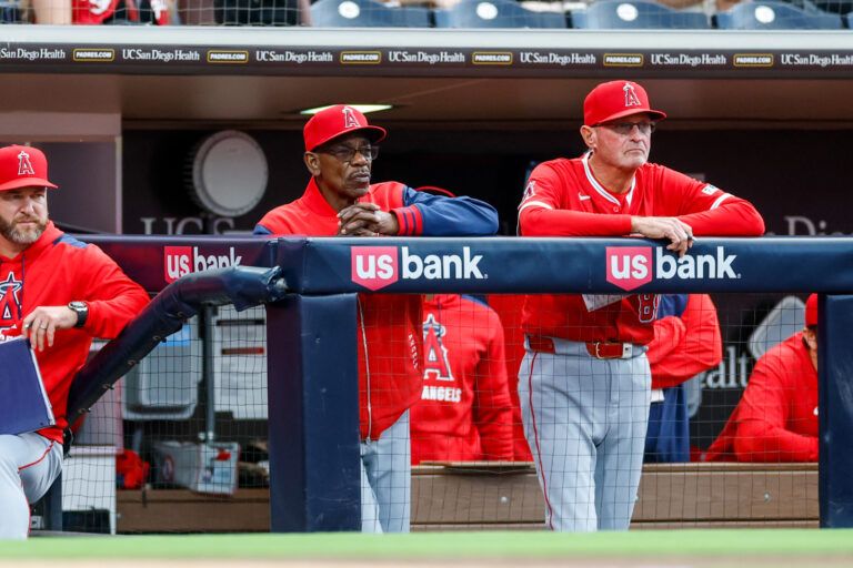 Los Angeles Angels manager Ron Washington (37) watches a play from the dugout during the second inning against the San Diego Padres at Petco Park.