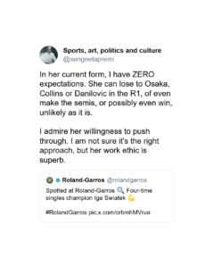 Screengrab of a user’s comment about Swiatek's early arrival in Paris via x.com