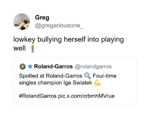 Screengrab of a user’s comment about Swiatek's early arrival in Paris via x.com