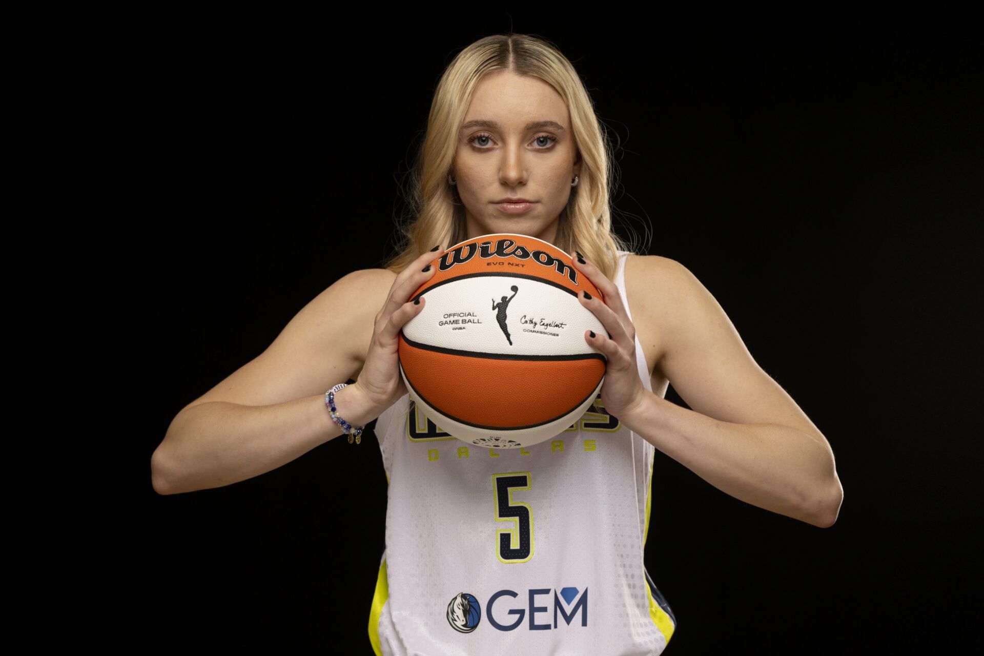 Dallas Wings guard Paige Bueckers poses for a photo during the 2025 Dallas Wings Media Day.