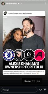Screengrab of Serena Williams' husband Alexis Ohanian's Instagram stories (@alexisohanian)