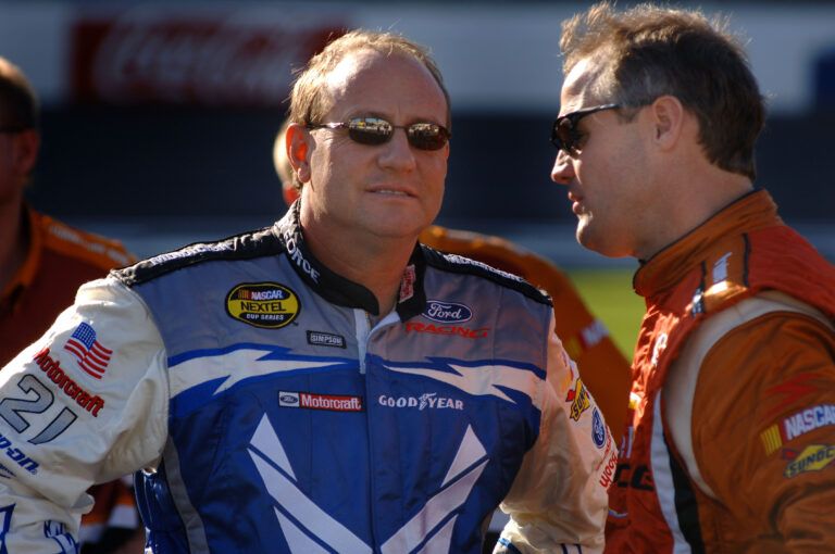 Nascar Nextel Cup drivers Ken Schrader (21) and Kenny Wallace (78) during practice for the Coca Cola 600 at Lowes Motor Speedway.