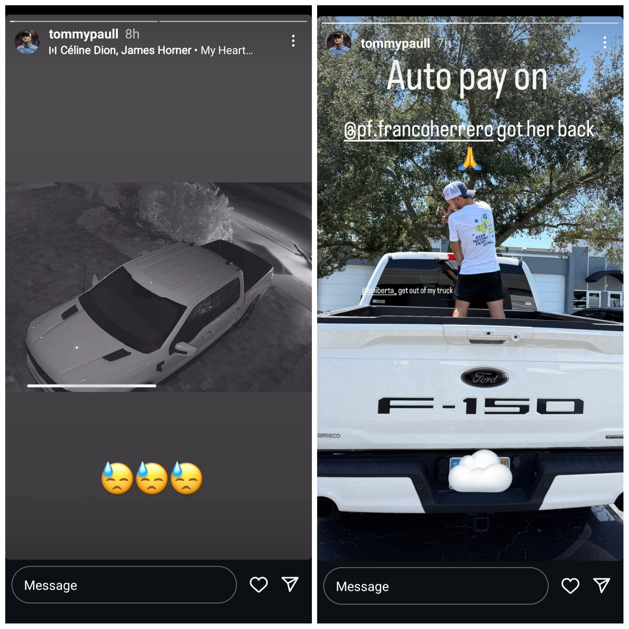 Screen grab of Tommy Paul's Instagram stories