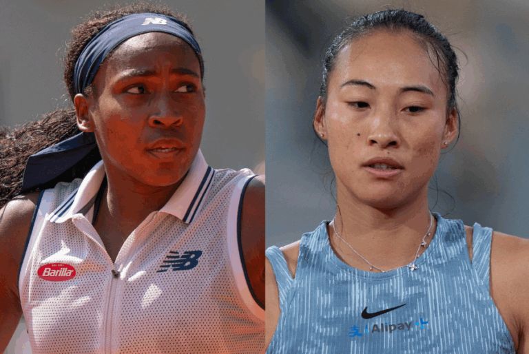 Coco Gauff (L), Zheng Qinwen (R) -