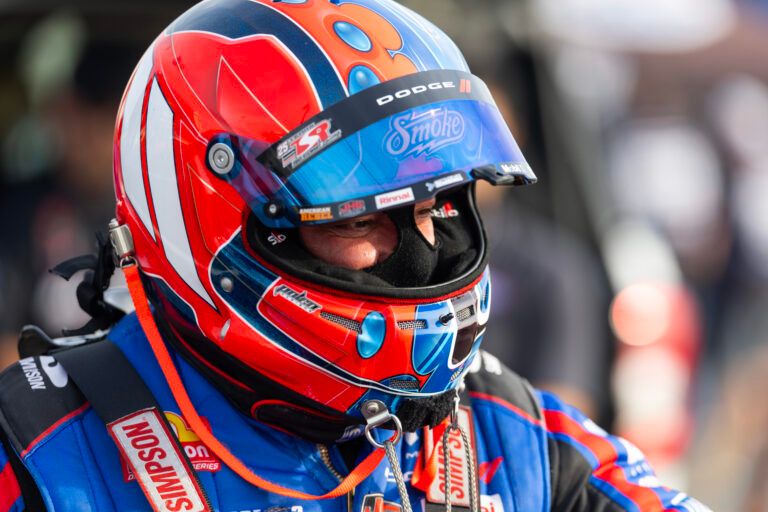 NHRA top fuel driver Tony Stewart during qualifying for the American Rebel Light Four Wide Nationals at zMax Dragway.