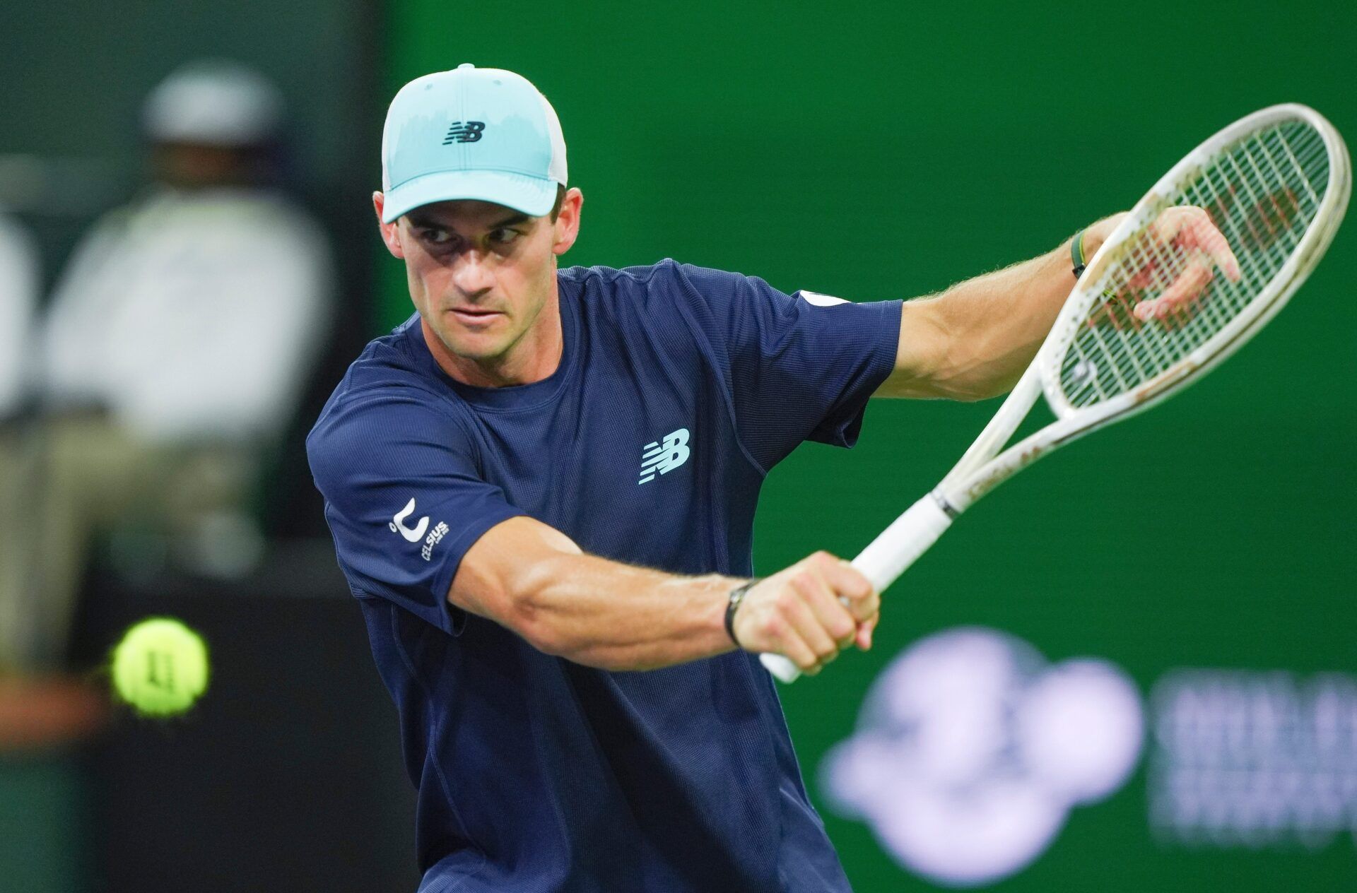 Tommy Paul hits a shot in his loss to Daniil Medvedev during Round 4 of the BNP Paribas Open in Indian Wells, Calif., March 11, 2025.