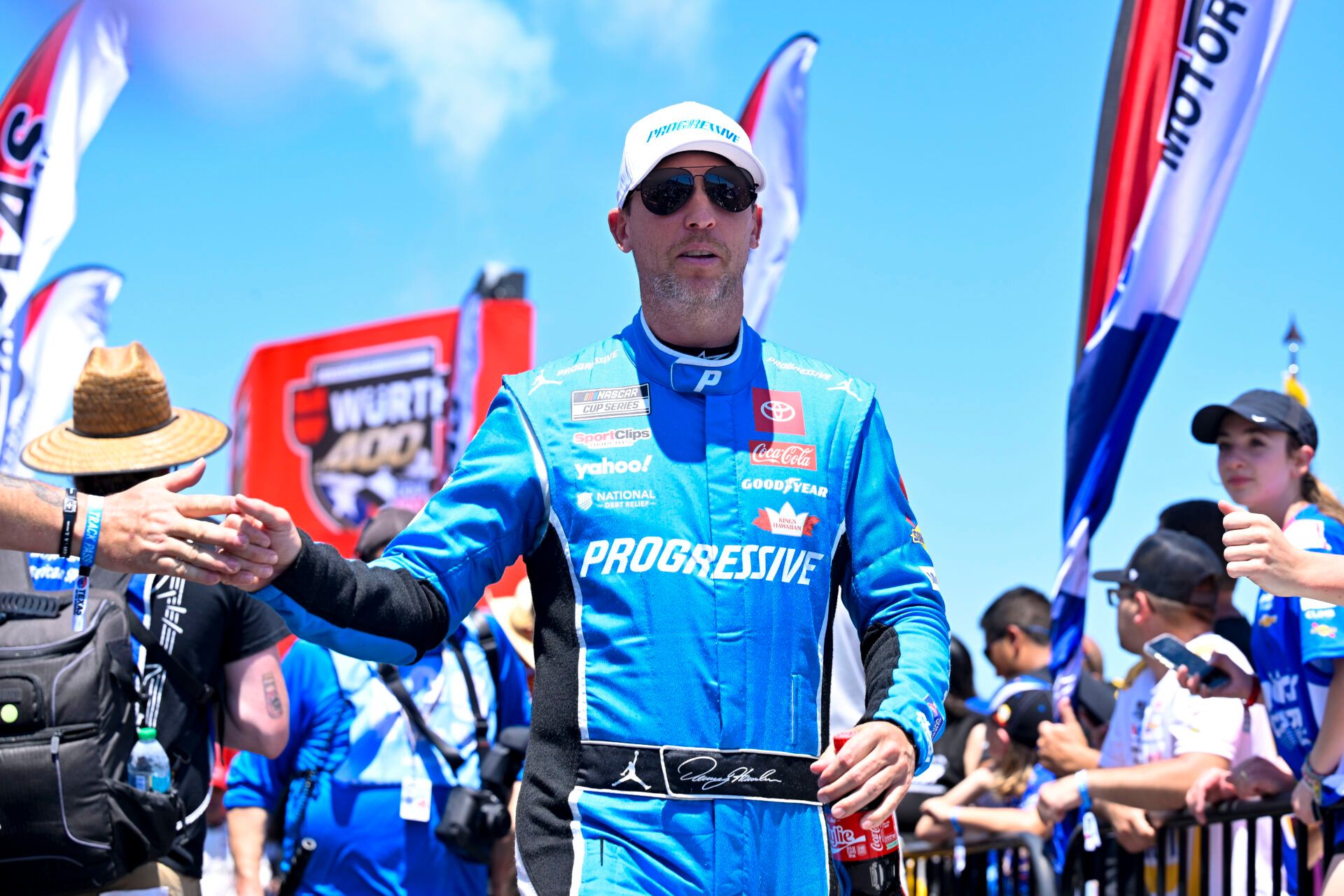 NASCAR Cup Series driver Denny Hamlin (11) is introduced before the start of the Wurth 400 race at Texas Motor Speedway.