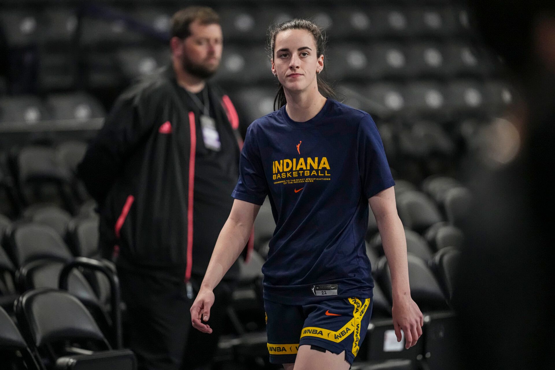 Indiana Fever guard Caitlin Clark (22) on the court prior to the game against the Atlanta Dream at Gateway Center Arena @ College Park.