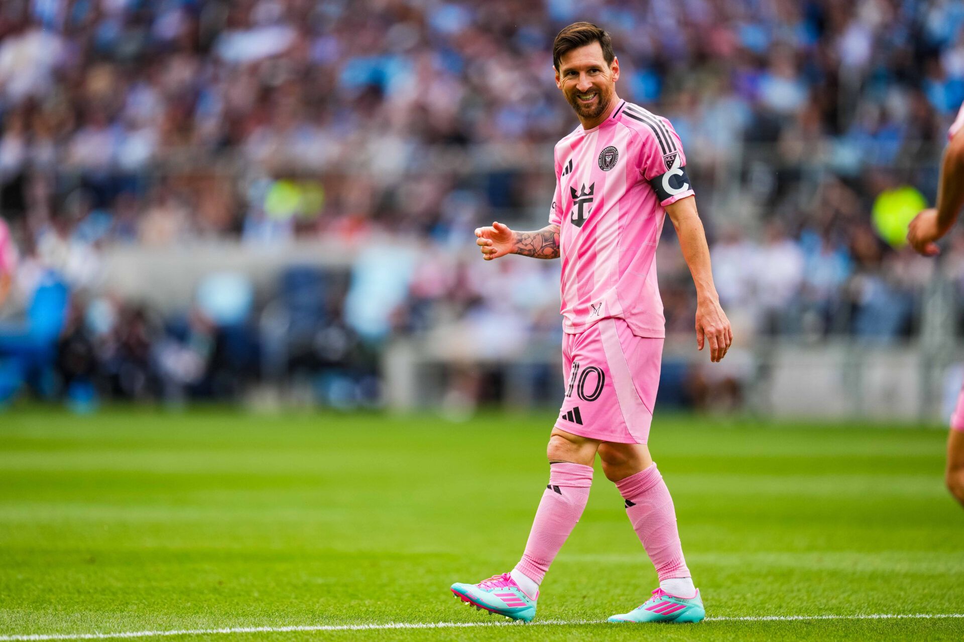 Inter Miami forward Lionel Messi (10) looks on during the first half against Minnesota United at Allianz Field.