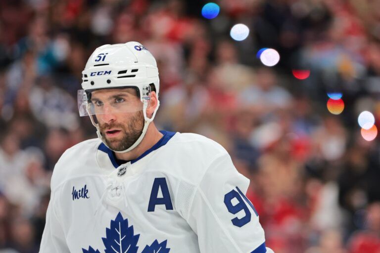 Toronto Maple Leafs center John Tavares (91) looks on against the Florida Panthers during the third period in game three of the second round of the 2025 Stanley Cup Playoffs at Amerant Bank Arena.