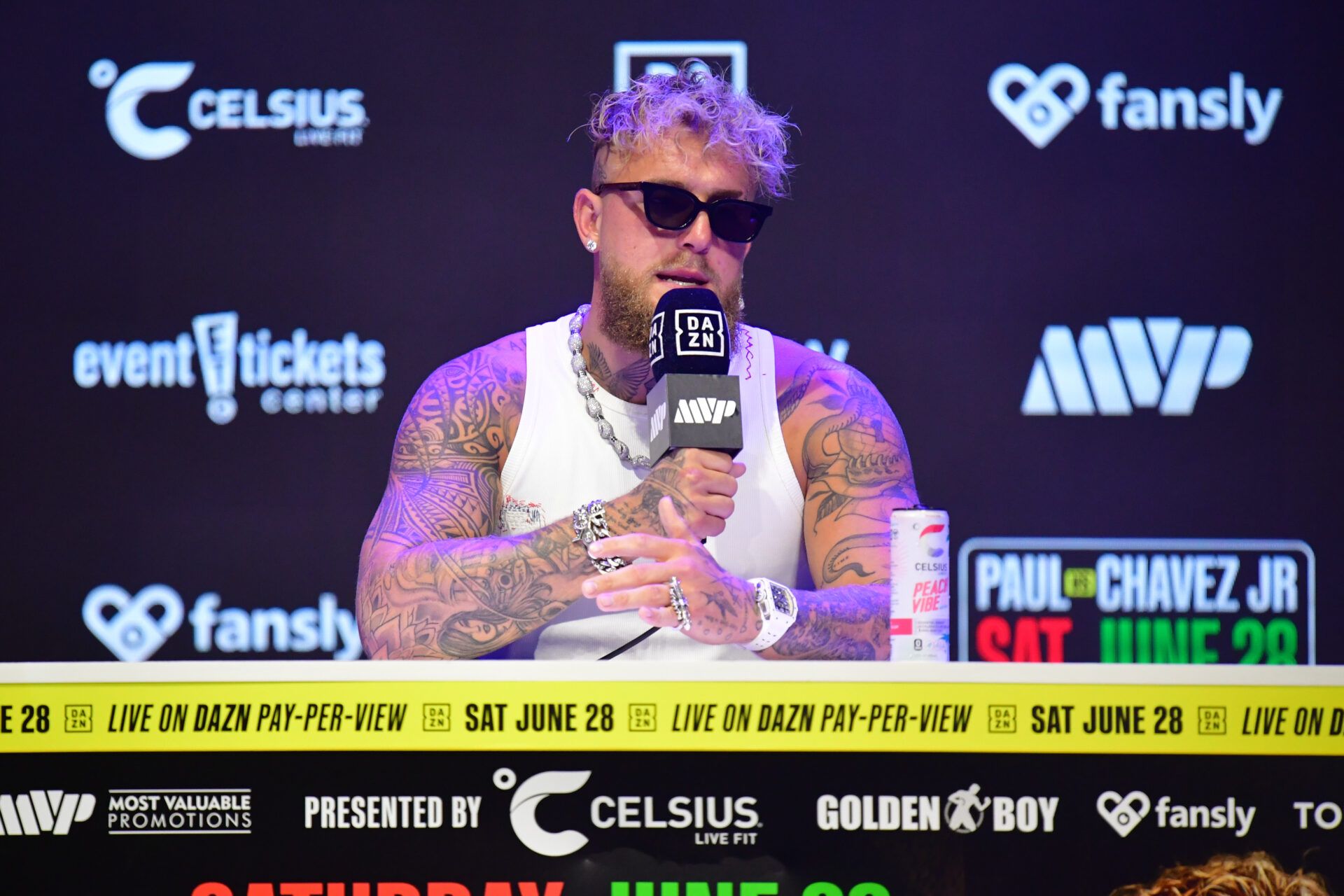 Jake Paul at press conference in anticipation of his fight against Julio Cesar Chavez Jr. at Avalon Hollywood Theater.