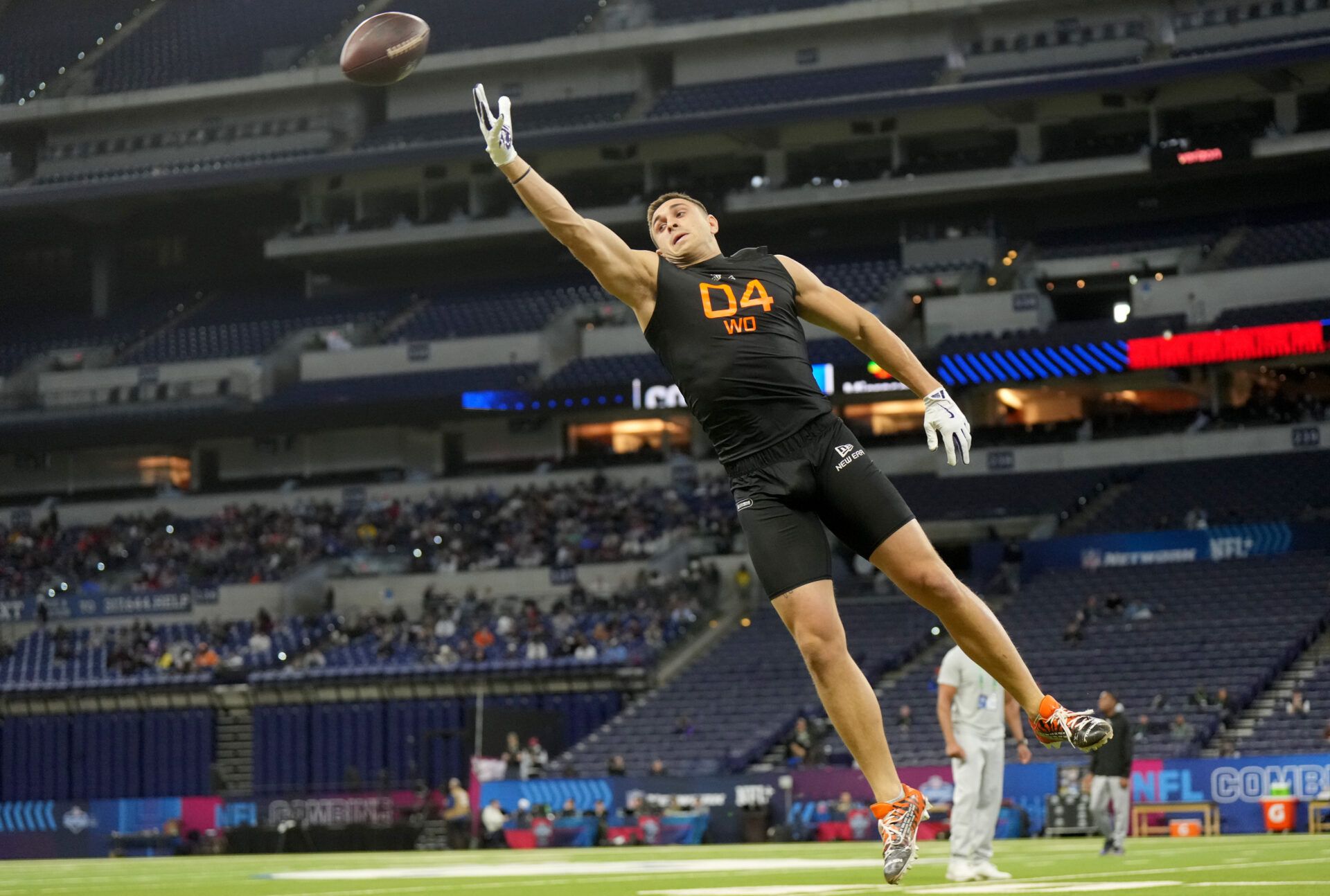 TCU wideout Jack Bech during the 2025 NFL Combine at Lucas Oil Stadium.