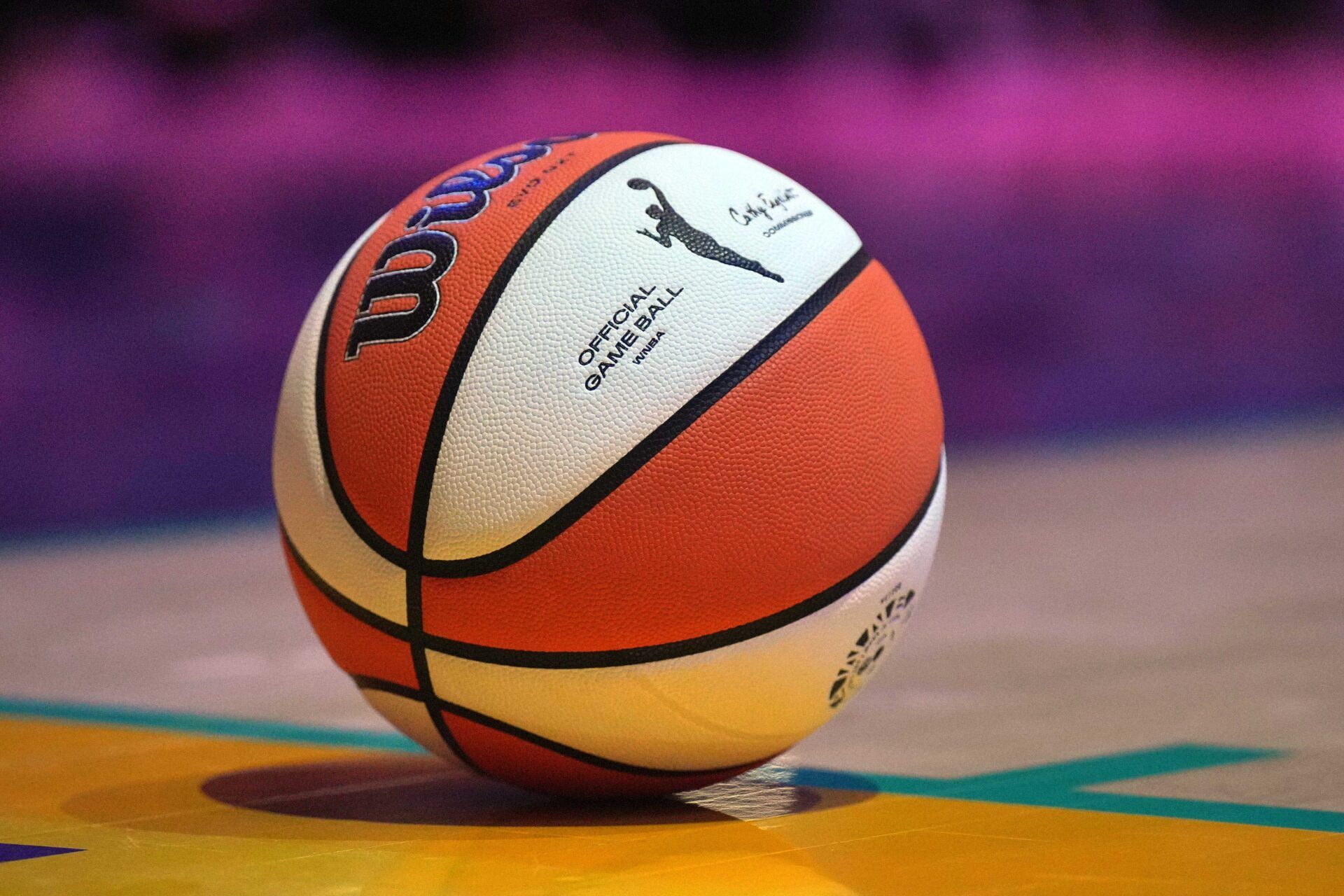 Detailed view of Wilson official WNBA Evo NXT basketball at Crypto.com Arena.