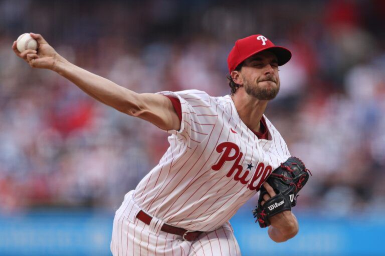 Philadelphia Phillies pitcher Aaron Nola (27) throws a pitch during the second inning against the Arizona Diamondbacks at Citizens Bank Park.