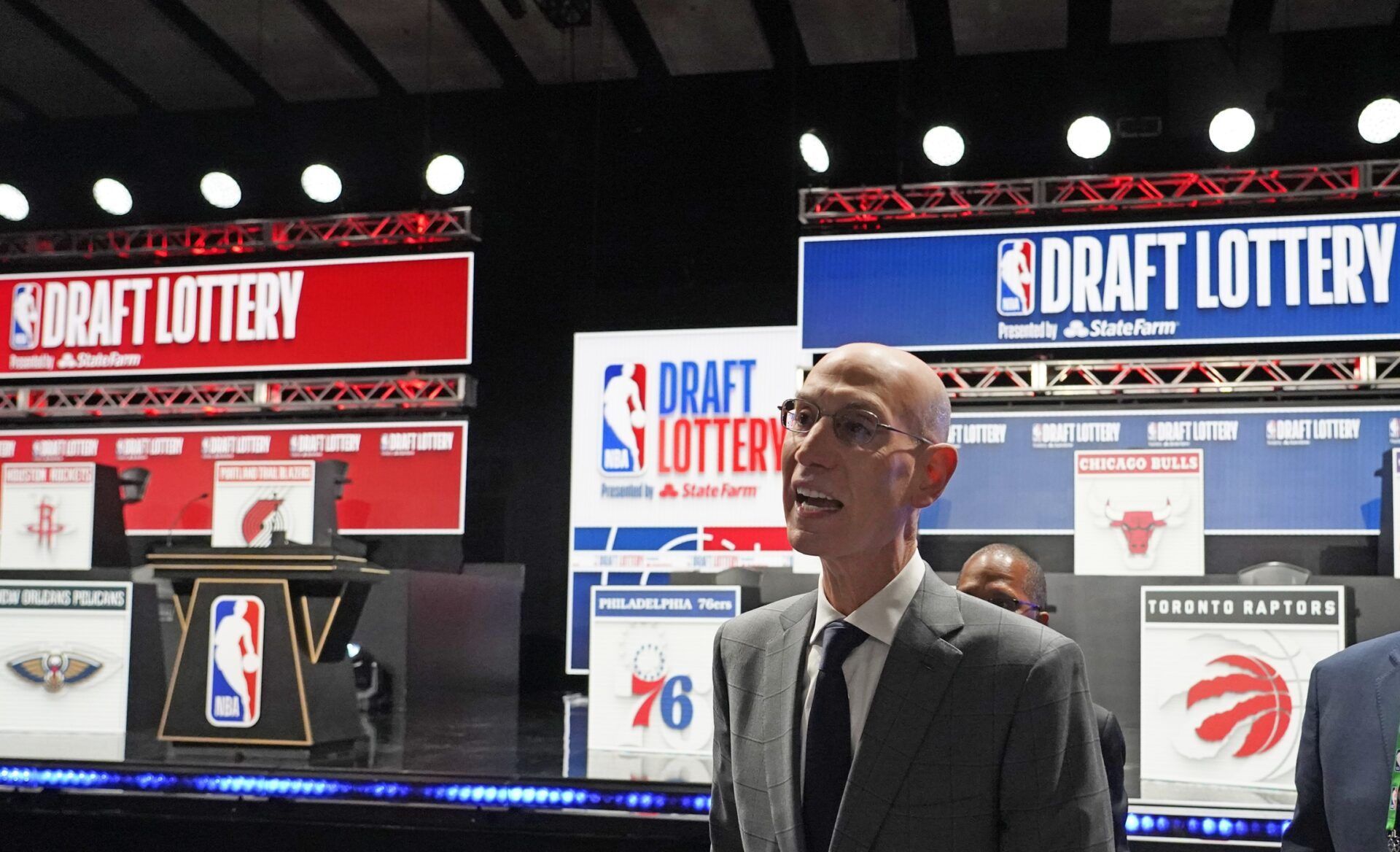 NBA Commissioner Adam Silver walk through the audience during the 2025 NBA Draft Lottery at McCormick Place.