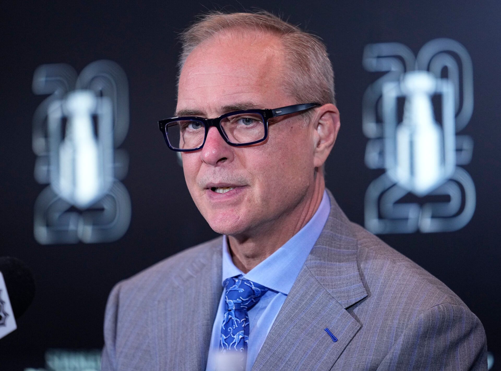 Florida Panthers head coach Paul Maurice during the post game media conference after game five of the second round of the 2025 Stanley Cup Playoffs against the Toronto Maple Leafs at Scotiabank Arena.